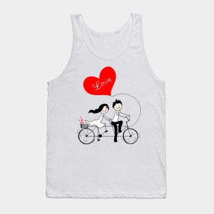 Cute couple riding tandem bicycle Tank Top